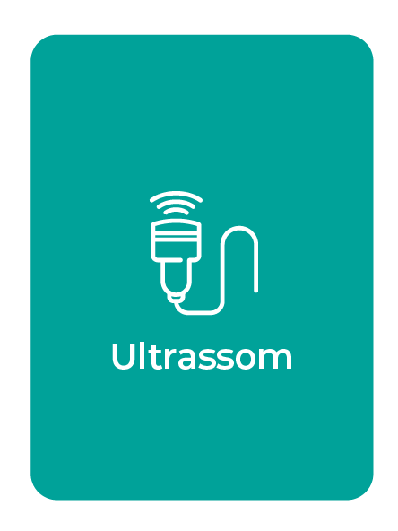 um retângulo verde com um vetor em formato de um equipamento de ultrassom com o nome Ultrassom embaixo